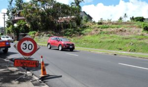 Road surface improvement work at Waimanu Road in Suva